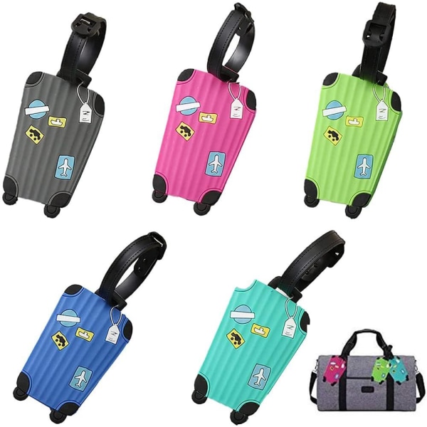 5 styks vandtætte bagagemærker, kuffertmærker, bagagemærker, med informationskort, silikone, til håndbagage, håndtasker, klapvogne, sportstasker