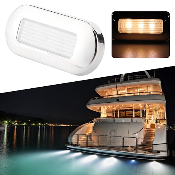 12V DC LED Gangstilyslys Oval Form 3 Lampeperler IP67 Vandafvisende til Marinebåd RV Varmt Hvid