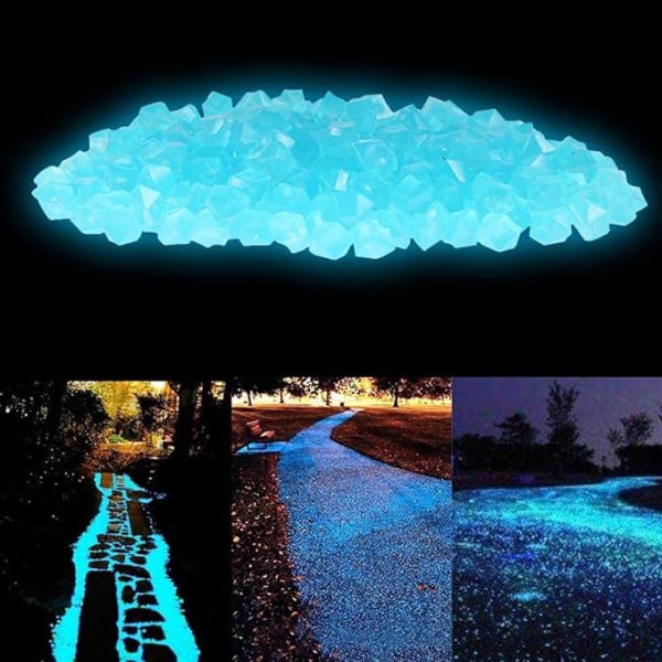 300 STK lysende sten, glatte harpikssten, dekorativ udendørs lysende sten til akvarier/have/indkørsler/veje (Blue Lake)