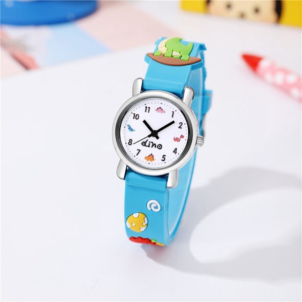 Watch(Blå, Dinosaurie), Vattentät armbandsur för barn Quartz Movement, 3D tecknad design, Digital watch för 3 år till 13 år flicka Pojke