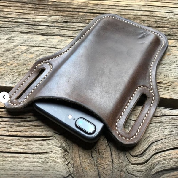 1 stk Brun smartphone bæltepose Læder Mobiltelefonhylster Multifunktionel Mobiltelefonbæltetaske til mænd Telefontaske til jogging havearbejde