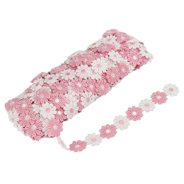 Daisy-lapper 15 Yards Polyester Søt Rosa Hvit Blomst Bred Anvendelse Blomsterlapper for Søm Broderi DIY