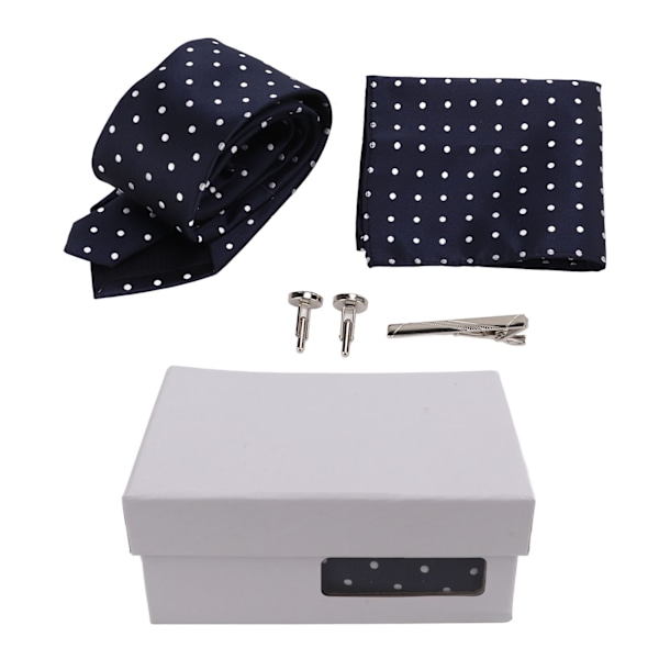 Herr Slipsar Set Polyestergarn Klassisk Herr Polka Dot Slips Nål Manschettknappar Bröstnäsduk Affär Formell Presentförpackning
