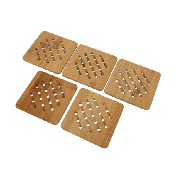 5 stk Bambus Hot Pad Bordsmåtte Bambus Trivet Gryde Måtte Varmebestandig til Varme Retter Gryde Skål Tekande Kvadratisk 15CM