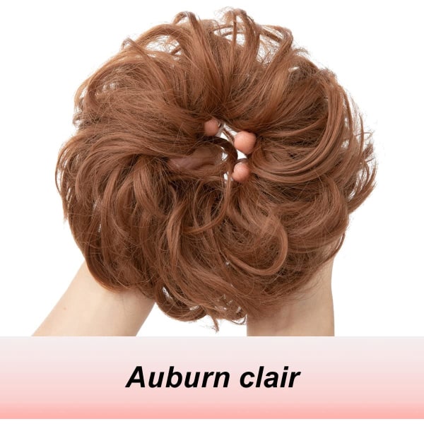 Brunt hår store hårstykker krøllet bølget scrunchie naturligt hår falsk elastisk bolle til kvinder pige
