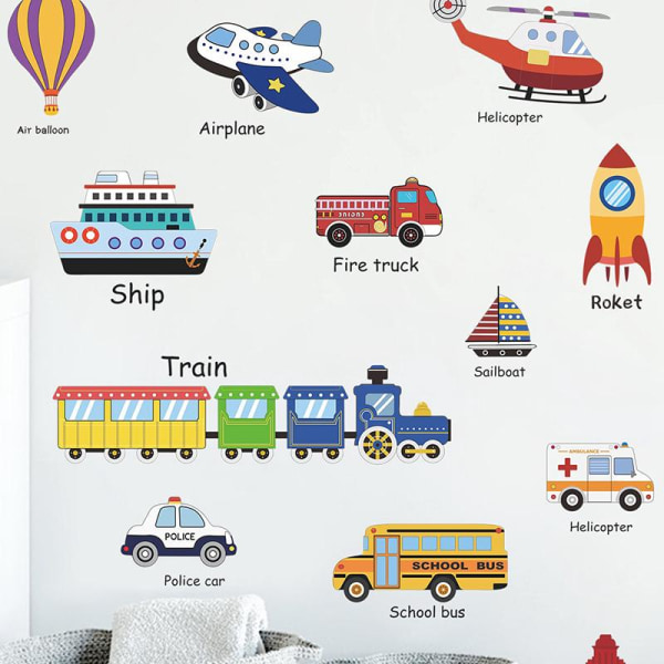 Selvklæbende klistermærker til vægdekoration til børneværelset (bil, fly, transport)