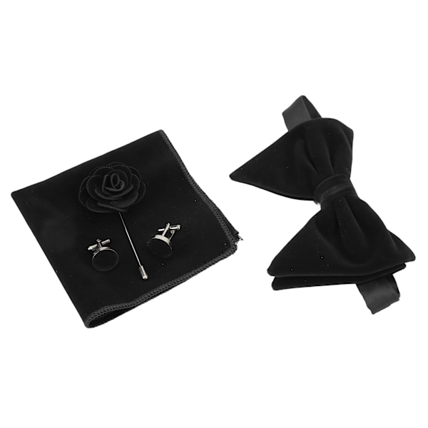 5 st Fluga Set Lättskött Klassisk Elegant Herrfluga Bröstnäsduk Manschettknappar Korsage för Födelsedagspresent Svart