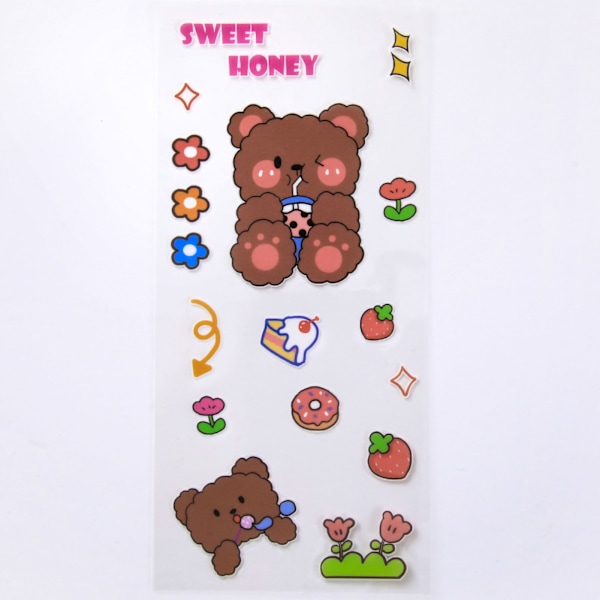 Söta Klistermärken Lätta att Skala Vattentäta PET Söt Tecknad Stil Transparent Klart Mönster Kawaii Klistermärken för Bok DIY Liten Björn med Mjölkte