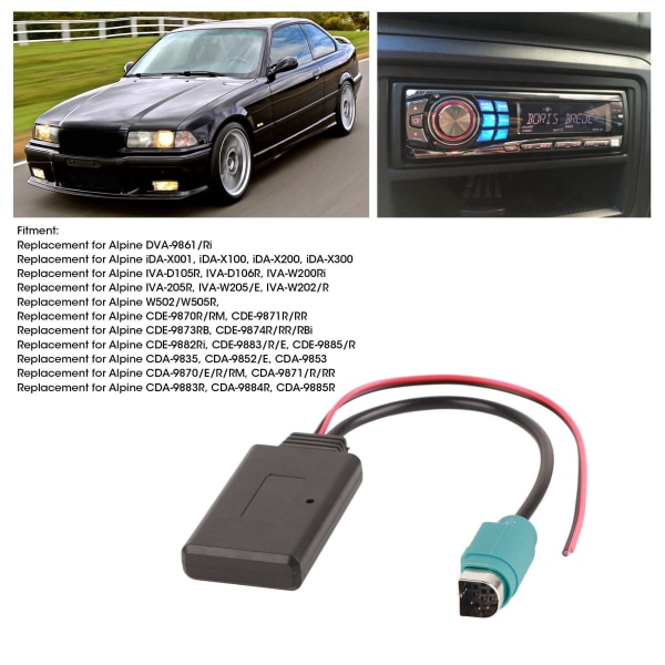 Bil Bluetooth-modul AUXIN-kabel trådløs lydadapter udskiftning til Alpine IDAX001 IVA205R