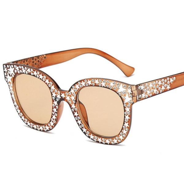 Fashion Rhinestone glasögon med stor ram - ljusbruna, nya Netflix-solglasögon, Premium Sense of Trend