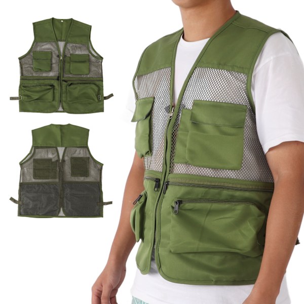 Militärväst Slitstark andas fiskeväst med flera fickor för utomhusaktiviteterXXL Military Green