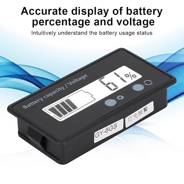 GY-6GS Batteri Strøm LCD Display Spændingsmåler 12-84V med Lys Alarm Funktion (Hvidt Lys)