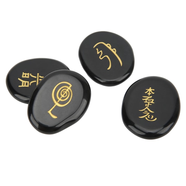 4 stk. Reiki Symbol Sten Glattere Overflader Graverede Reiki Sten til Boligdekoration Meditation Ornament Gave Obsidian