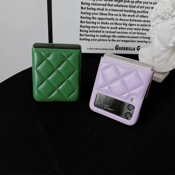 Diamond Pattern Case Compatible With Samsung Galaxy Z Flip 4, Shockproof Protective PU Leather Cover