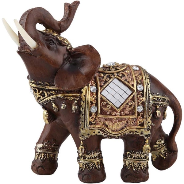 Elefantstatue Skulptur Lucky Wealth Feng Shui Trekorn 3D-figur Hjemmekontor dekorasjon Gave(L)