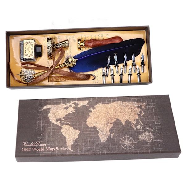 Kalligrafipen Retro Elegant Udskåret Mønster Holdbar Slidstærk Attraktiv Dekorativt Skriveudstyr til Hjemmet Mørkeblå