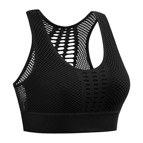 Sportbehå för kvinnor, trådlös, mjukt vadderad, yogabehå, elastisk, andningsbar, mesh, träningsöverdel för löpning, cykling, svart, XL