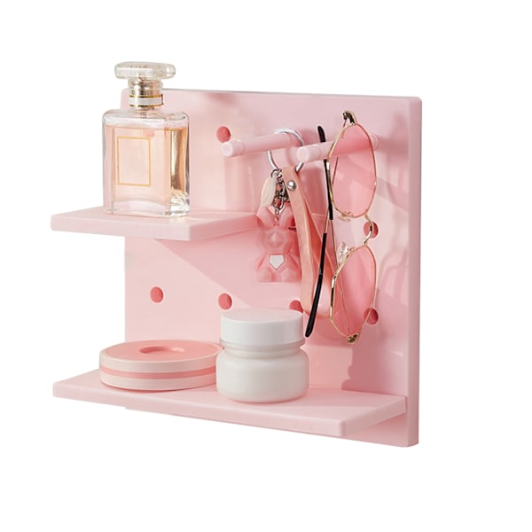 Pegboard väggorganisatör hyllor stansfria multifunktionella vägg Pegboard organisatör för docka rosa