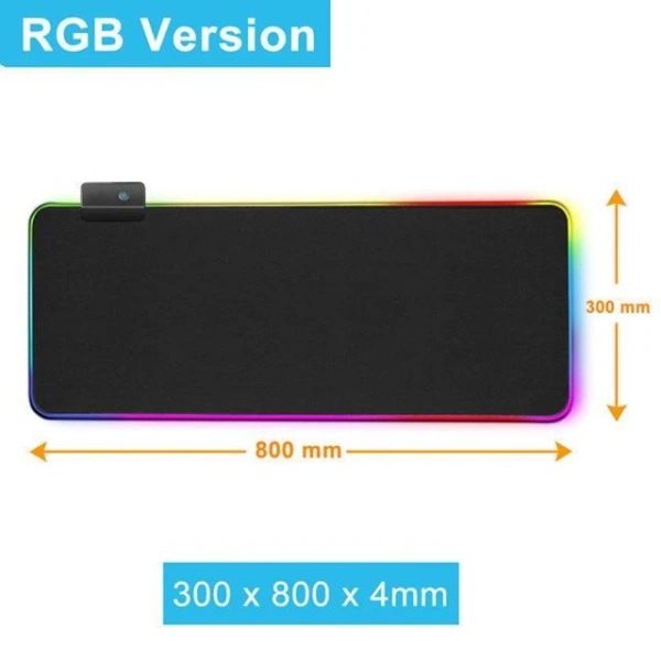 Pelihiirimatto LED-valolla - RGB - Valitse koko musta 80x30 cm