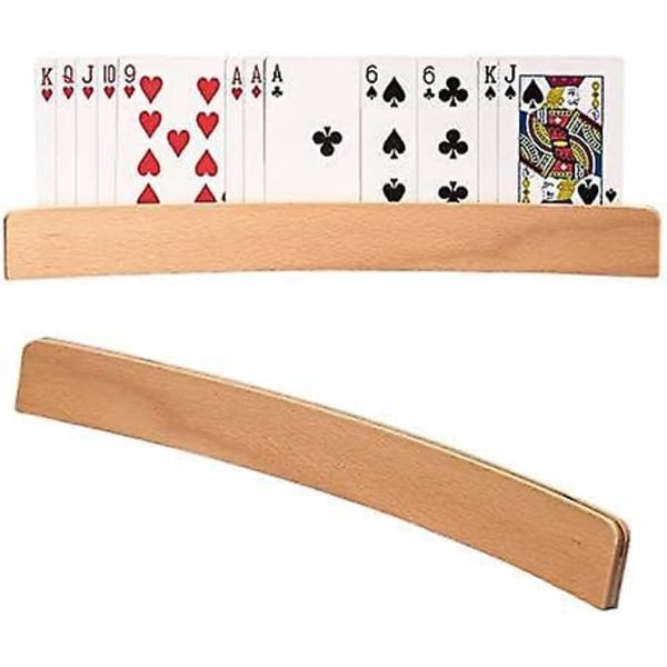 Böjda spelkortshållare i trä - Set med 2 | Hands-free Poker Rack Organizer för Bridge | Idealiska speltillbehör för barn, vuxna och seniorer