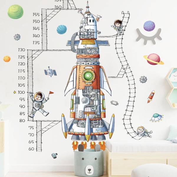 2 kpl Avaruuslaiva Astronautin korkeusmittaviivain Asettelu Varhaiskasvatuksen korkeustarra Lastenhuoneen päiväkodin seinäkoristelu