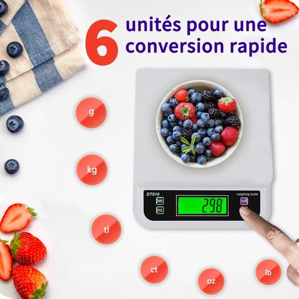 Kitchen Scale 30kg/1g, with PCS and TARE Function, Accurate Kitchen Food Weighing, with 6 Units, Professional LCD Display Scale