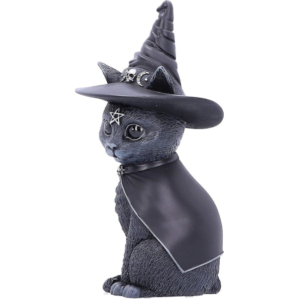Sort okkult kattefigur med 10,5 cm heksehat