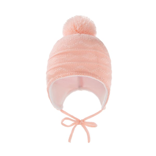 Lasten cap Yksivärinen Fur Ball Plus Fleece Raidallinen Baby Neulottu Cap (vaaleanpunainen)
