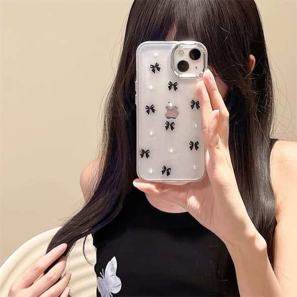 Deksler til iPhone 11, Bling Glitter 3D Sløyfe Søt Glitrende Krystallklar Sløyfe Estetisk Design