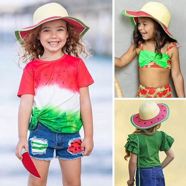 Vattenmelon Red-Girls stråhattar, barn sommar solhatt för strandresor vandring