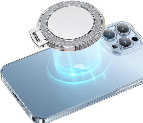 Telefonringhållare Silver, Diamant Bling Spegel Mobiltelefon Greppstativ, Stöder Magnetisk Laddning (Silver)