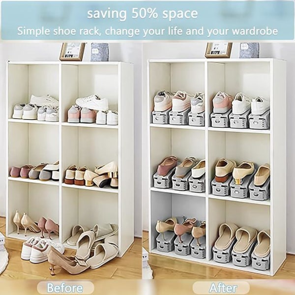 10-pack justerbart skoställ, stackskor, organizer, platsbesparande skoställhållare (grå)