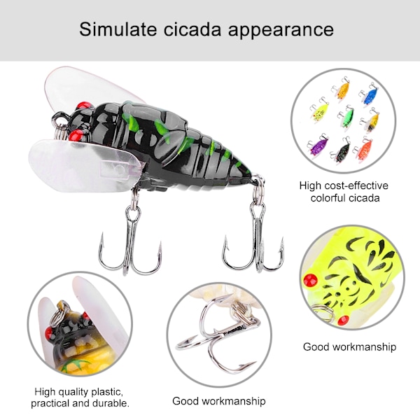 8 färger färgglad mjuk cikadaform 5cm/6g Simulering av fiskbeten Beten Fiskebete med krokar