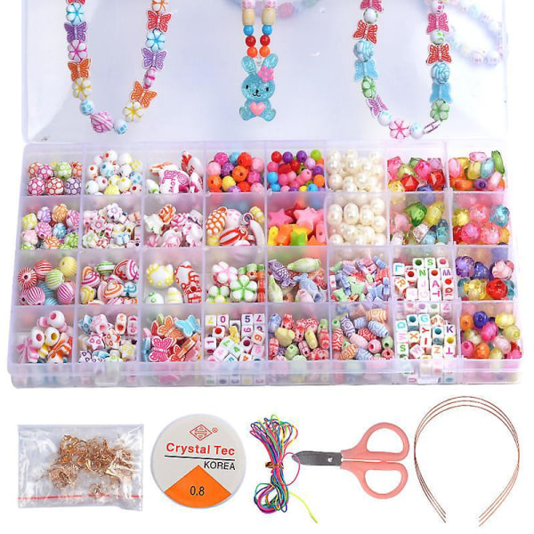 Assorterede perler og armbånd smykkefremstillingssæt til piger, farverig gave til børn i alderen 4-12