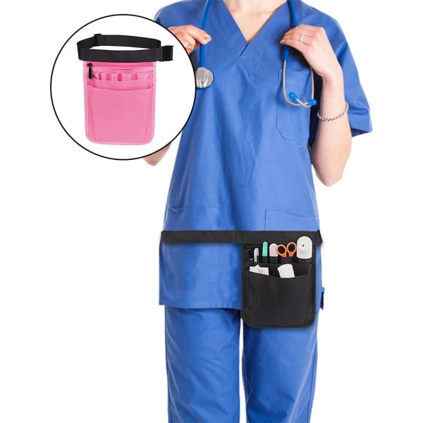 Vaaleanpunainen sairaanhoitajapussi ja säädettävä vyötärövyö, kätevä organizer fannypaketti sairaanhoitajille, työntekijöille, kampaajille