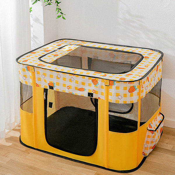 Foldbar Kattenseng med Avtakbart Takvindu, Pustende Kattenseng, Hundeseng for Kjæledyr M 70x55x45cm / 27.6x21.7x17.7in Gul