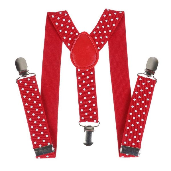 Barnebukseseler - rød prikkete, universal for gutter og jenter, trippel clips seler, elastisk klips for seler