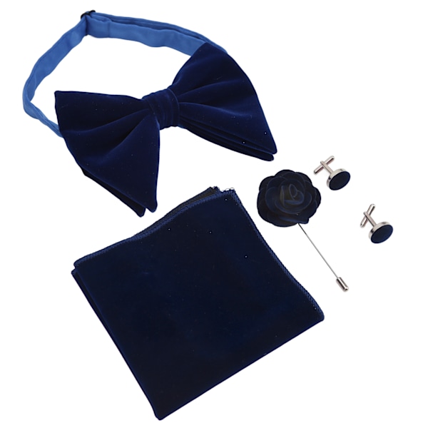 5 st Fluga Set Lättskött Klassisk Elegant Herrfluga Bröstnäsduk Manschettknappar Corsage för Födelsedagspresent Mörkblå