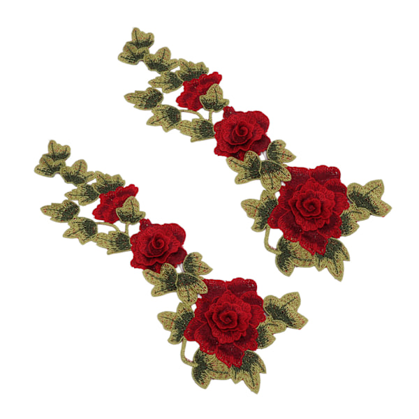 2 st Röda Blomsterbroderade Märken Delikata Blomdetaljer Stark Färg Stryk På Märken för Kläder Handväskor Hattar Byxor