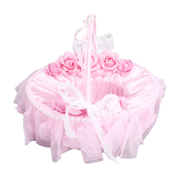 Bryllupsblomsterkurv i blonder med bærbart håndtakdesign, rosa, vakker blomsterpikekurv for bryllupsfotografering