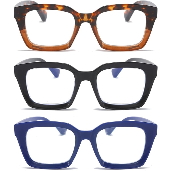 3-pack överdimensionerade läsglasögon för kvinnor (olika färger, 2,5x) - fyrkantiga glasögon med anti-blått ljus