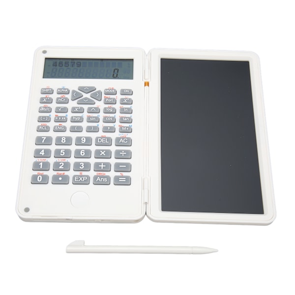 Lommeregner med notesblok, bærbar, 10 cifre LCD-display, videnskabelig lommeregner til skole, kontor, møder og familie, hvid