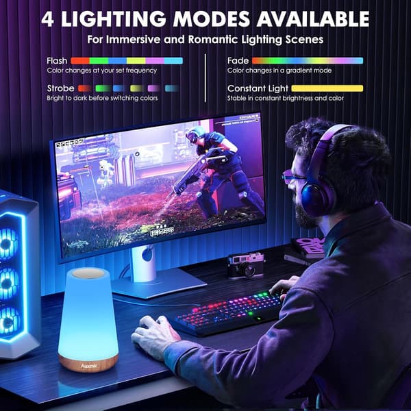 Night Light, LED Touch Bedside Lamp, Remote Control Dimmable Lamp with RGB Color Changing [Energy Class F]