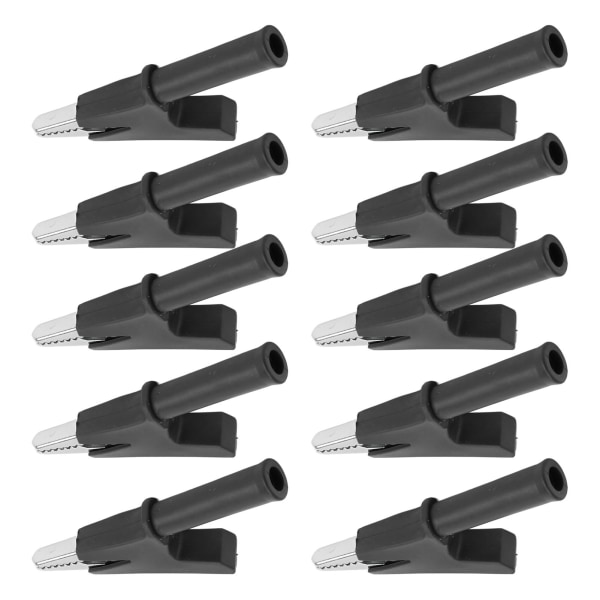 10 st krokodilklämma testklämma 10 mm öppning 10A med 4 mm uttag Set Svart