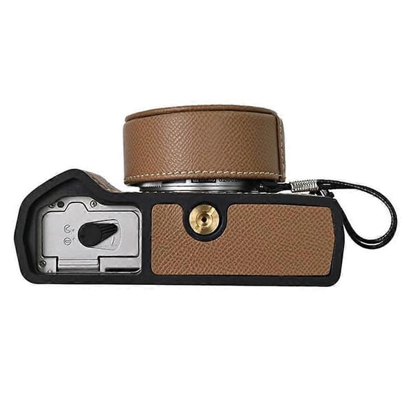 For Olympus OM-5 Camera Case Half-Wrapped Leather Bottom with Lens Cap - Khaki
