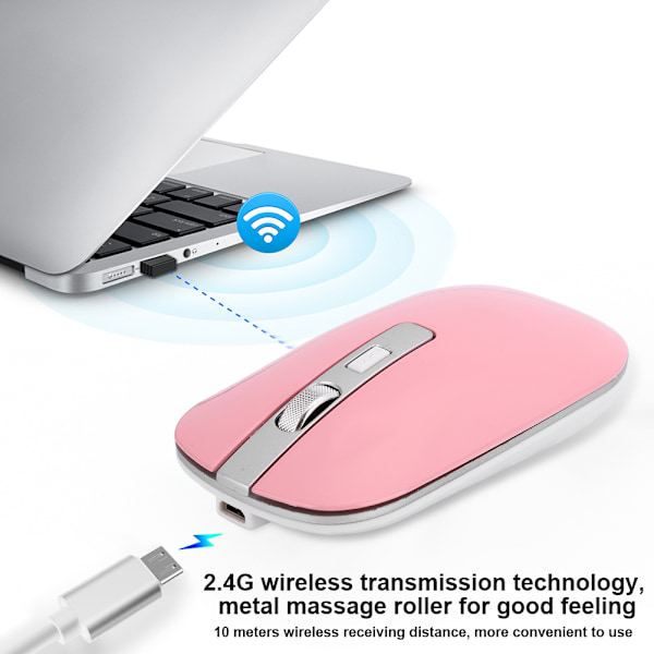 2.4G Langaton Hiiri Ergonominen 1600 DPI Korkea Resoluutio USB Lataus Tietokonetarvikkeet Pinkki