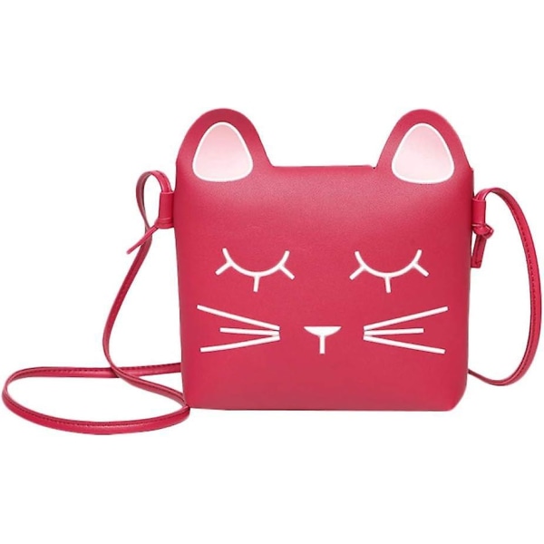 Søt liten jente skulderveske lommebok, mini prinsesse veske, rød rosa katt skulderveske