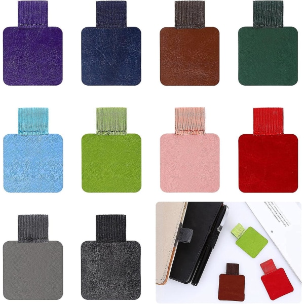 Pakke med 10 selvklebende penneholdere med elastisk skinnbånd - flere farger