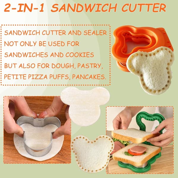 Sandwichkutter og -forsegler, Muse-sandwichlommemaker, DIY Brød-sandwichkutter, Morsom sandwichkantkutter for barn, voksne, gutter og jenter