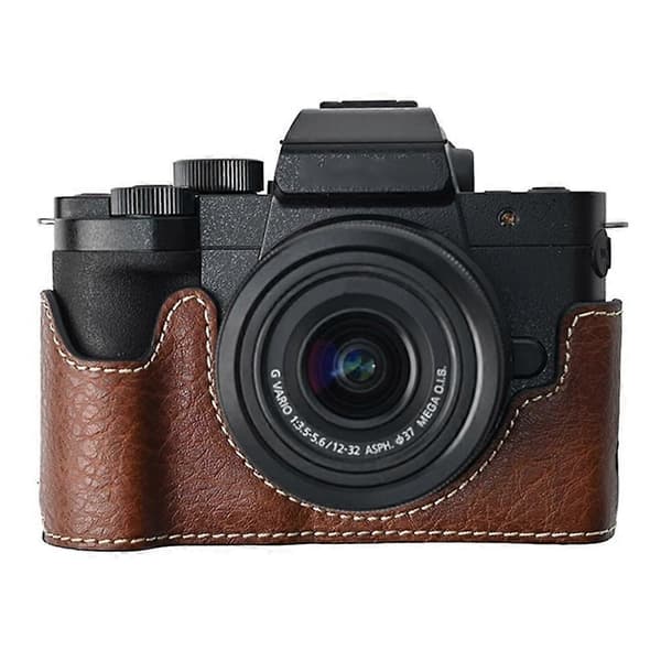 For Panasonic Lumix G100K Camera Bag with Shoulder Strap Large Cutout Litchi Texture PU Protective
